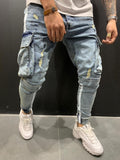 Xituodai Men&#39;s Skinny ripped jeans men Pants Pencil Biker Side Striped Jeans Destroyed Hole Hip Hop Slim Fit Man Stretchy Jean Print