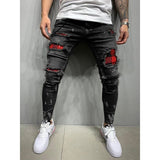 Xituodai Men&#39;s Skinny ripped jeans men Pants Pencil Biker Side Striped Jeans Destroyed Hole Hip Hop Slim Fit Man Stretchy Jean Print