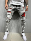 Xituodai Men&#39;s Skinny ripped jeans men Pants Pencil Biker Side Striped Jeans Destroyed Hole Hip Hop Slim Fit Man Stretchy Jean Print