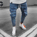 Xituodai Men&#39;s Skinny ripped jeans men Pants Pencil Biker Side Striped Jeans Destroyed Hole Hip Hop Slim Fit Man Stretchy Jean Print