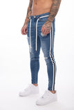 Xituodai Men&#39;s Skinny ripped jeans men Pants Pencil Biker Side Striped Jeans Destroyed Hole Hip Hop Slim Fit Man Stretchy Jean Print