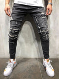 Xituodai Men&#39;s Skinny ripped jeans men Pants Pencil Biker Side Striped Jeans Destroyed Hole Hip Hop Slim Fit Man Stretchy Jean Print