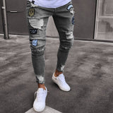 Xituodai Men&#39;s Skinny ripped jeans men Pants Pencil Biker Side Striped Jeans Destroyed Hole Hip Hop Slim Fit Man Stretchy Jean Print