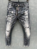 Xituodai 2022 Men&#39;s DSQUARED2 Hip Hop Distressed Inkjet Hole High Street Jeans T152#