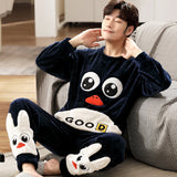 Xituodai Long Sleeve Warm Flannel Pajamas Winter Men Pajama Sets Print Thicken Sleepwear Pyjamas  4XL 5XL 95kg Nightwear Set