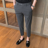 Xituodai 2022 Summer Casual Pants Men Slim Fit Business Dress Pants Crown Embroidery Office Social Streetwear Ankle Length Trousers Gray