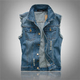 Xituodai Ripped Jean Jacket Men&#39;s Denim Vest Hip Hop Jean Coats Waistcoat Men Cowboy Brand Sleeveless Jacket Male Tank Plus Size 6XL