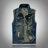 Xituodai Ripped Jean Jacket Men&#39;s Denim Vest Hip Hop Jean Coats Waistcoat Men Cowboy Brand Sleeveless Jacket Male Tank Plus Size 6XL