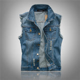 Xituodai Ripped Jean Jacket Men&#39;s Denim Vest Hip Hop Jean Coats Waistcoat Men Cowboy Brand Sleeveless Jacket Male Tank Plus Size 6XL