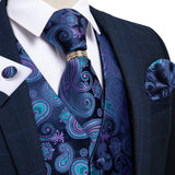 Xituodai New Teal Green Paisley 100% Silk Formal Dress Vest Men Waistcoat Vest Wedding Party Vest Tie Brooch Pocket Square Set DiBanGu