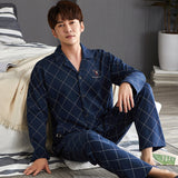 Xituodai Spring autumn 100%Cotton Pajamas Sets For Men Plaid Sleepwear Suit Casual Home Clothes Pijamas Hombre Loungewear Plus Size 4XL