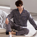 Xituodai Spring autumn 100%Cotton Pajamas Sets For Men Plaid Sleepwear Suit Casual Home Clothes Pijamas Hombre Loungewear Plus Size 4XL