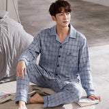 Xituodai Spring autumn 100%Cotton Pajamas Sets For Men Plaid Sleepwear Suit Casual Home Clothes Pijamas Hombre Loungewear Plus Size 4XL