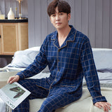 Xituodai Spring autumn 100%Cotton Pajamas Sets For Men Plaid Sleepwear Suit Casual Home Clothes Pijamas Hombre Loungewear Plus Size 4XL