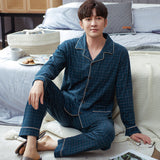 Xituodai Spring autumn 100%Cotton Pajamas Sets For Men Plaid Sleepwear Suit Casual Home Clothes Pijamas Hombre Loungewear Plus Size 4XL