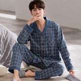 Xituodai Spring autumn 100%Cotton Pajamas Sets For Men Plaid Sleepwear Suit Casual Home Clothes Pijamas Hombre Loungewear Plus Size 4XL