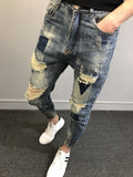 Xituodai 2022 Teenagers Social Spirit Guy Ripped Pants Trendy Tiepants Leg Feet Pants Ankle Length Jeans Men&#39;s Slim Harem Pants