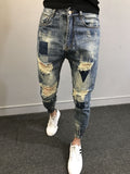 Xituodai 2022 Teenagers Social Spirit Guy Ripped Pants Trendy Tiepants Leg Feet Pants Ankle Length Jeans Men&#39;s Slim Harem Pants