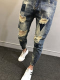 Xituodai 2022 Teenagers Social Spirit Guy Ripped Pants Trendy Tiepants Leg Feet Pants Ankle Length Jeans Men&#39;s Slim Harem Pants