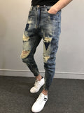 Xituodai 2022 Teenagers Social Spirit Guy Ripped Pants Trendy Tiepants Leg Feet Pants Ankle Length Jeans Men&#39;s Slim Harem Pants