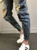 Xituodai 2022 Teenagers Social Spirit Guy Ripped Pants Trendy Tiepants Leg Feet Pants Ankle Length Jeans Men&#39;s Slim Harem Pants