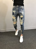 Xituodai 2022 Teenagers Social Spirit Guy Ripped Pants Trendy Tiepants Leg Feet Pants Ankle Length Jeans Men&#39;s Slim Harem Pants