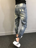 Xituodai 2022 Teenagers Social Spirit Guy Ripped Pants Trendy Tiepants Leg Feet Pants Ankle Length Jeans Men&#39;s Slim Harem Pants