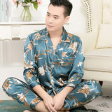 Xituodai Sleep Wear Men Mens Designer Pajamas for Men Nightwear Long Sleeve Sleep Tops Trousers Thin Ice Silk Pajamas Men Sleepwear Set