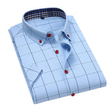 Xituodai Summer Men Shirts Short Sleeve Plaid Shirt Slim Casual Button Up Dress Shirts Men Big Size M-5XL Anti-wrinkle Soft