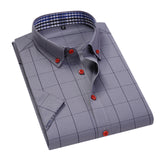 Xituodai Summer Men Shirts Short Sleeve Plaid Shirt Slim Casual Button Up Dress Shirts Men Big Size M-5XL Anti-wrinkle Soft