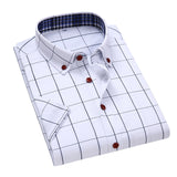 Xituodai Summer Men Shirts Short Sleeve Plaid Shirt Slim Casual Button Up Dress Shirts Men Big Size M-5XL Anti-wrinkle Soft