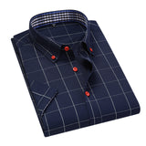 Xituodai Summer Men Shirts Short Sleeve Plaid Shirt Slim Casual Button Up Dress Shirts Men Big Size M-5XL Anti-wrinkle Soft