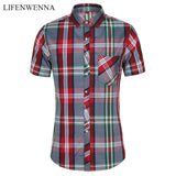 Xituodai New Fashion Plaid Shirt Men Summer Casual Short Sleeve Shirts Mens Plus Size Beach Hawaiian Tops Blouse Male 5XL 6XL 7XL