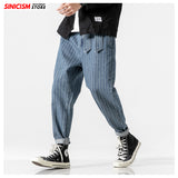 Xituodai 2022 Men&#39;s Baggy Streetwear Jeans Striped Oversize Man Denim Pants Casual Spring Harem Pants Men Drawstring Jogger Trousers