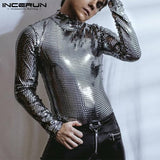 Xituodai Men Bodysuits Sexy Turtleneck Long Sleeve Sequins Party Nightclub Bodysuit Skinny Shiny Men Rompers Underwear 5XL INCERUN 7