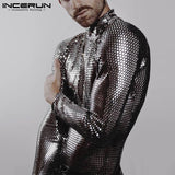 Xituodai Men Bodysuits Sexy Turtleneck Long Sleeve Sequins Party Nightclub Bodysuit Skinny Shiny Men Rompers Underwear 5XL INCERUN 7