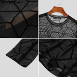 Xituodai 2022 Men T Shirt Printed O-neck Long Sleeve Mesh Transparent Streetwear Sexy Party Nightclub Tee Tops Men Clothing INCERUN 5XL 7