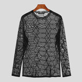 Xituodai 2022 Men T Shirt Printed O-neck Long Sleeve Mesh Transparent Streetwear Sexy Party Nightclub Tee Tops Men Clothing INCERUN 5XL 7