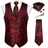 Xituodai New Men&#39;s Silk Vests Formal Dress Suit Vest Tie Set for Wedding Male Satin Burgundy Red Waistcoat Sleeveless Jacket Casual Top