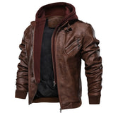 Xituodai 2022 Autumn Winter Men&#39;s Motorcycle Leather Jacket Windbreaker Hooded Jackets Male Outwear Warm Biker PU Jackets EU Size 3XL