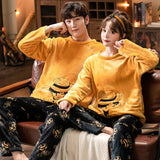 Xituodai Winter Long Sleeve Couple Thick Warm Flannel Pajama Sets for Men Comic Print Coral Velvet Sleepwear Women Homewear Clothes