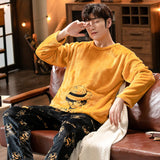 Xituodai Winter Long Sleeve Couple Thick Warm Flannel Pajama Sets for Men Comic Print Coral Velvet Sleepwear Women Homewear Clothes