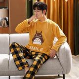 Xituodai Winter Long Sleeve Couple Thick Warm Flannel Pajama Sets for Men Comic Print Coral Velvet Sleepwear Women Homewear Clothes