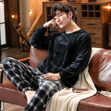 Xituodai Winter Long Sleeve Couple Thick Warm Flannel Pajama Sets for Men Comic Print Coral Velvet Sleepwear Women Homewear Clothes