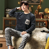 Xituodai Winter Long Sleeve Couple Thick Warm Flannel Pajama Sets for Men Comic Print Coral Velvet Sleepwear Women Homewear Clothes