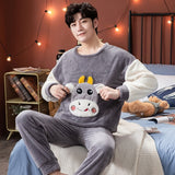 Xituodai Winter Long Sleeve Couple Thick Warm Flannel Pajama Sets for Men Comic Print Coral Velvet Sleepwear Women Homewear Clothes