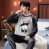 Xituodai Winter Long Sleeve Couple Thick Warm Flannel Pajama Sets for Men Comic Print Coral Velvet Sleepwear Women Homewear Clothes