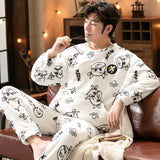 Xituodai Winter Long Sleeve Couple Thick Warm Flannel Pajama Sets for Men Comic Print Coral Velvet Sleepwear Women Homewear Clothes