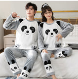Xituodai Winter Long Sleeve Couple Thick Warm Flannel Pajama Sets for Men Cute Cartoon Sleepwear Pyjamas Women Homewear Home Clothes