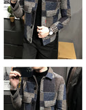 Xituodai 2022 Autumn and Winter Fashion New Men&#39;s Casual Lapel Hoodless Jacket / Male Slim Plaid Woolen Coat